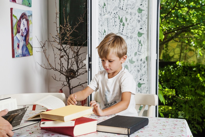 A boy at home studying