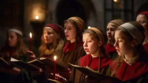 Students singing in choir in church