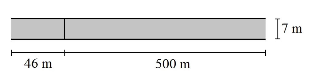 A road strip divided into 500 m by 7 m and 46 m by 7 m.
