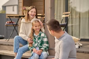 Happy family talking