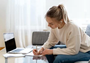 A young female student studying