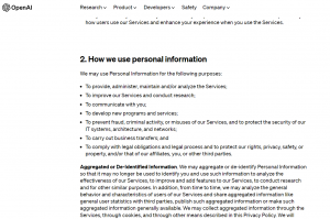 OpenAI's Privacy Policy screenshot