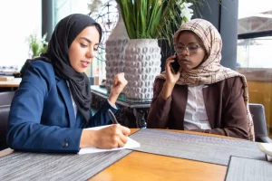 Two women studying together